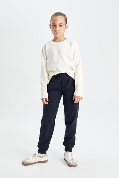 DeFacto Girl's Navy Blue Standard Fit Elastic Waist Leg School Jogger Sweatpants Y1226A624Au