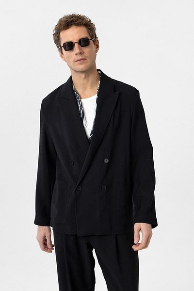 Antioch Black Relax Fit Diagonal Slim Men's Blazer Jacket