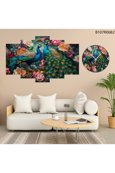 A2ZTR Tablo Duvar Mdf Tablo 5 Parça Set Ve Saatli