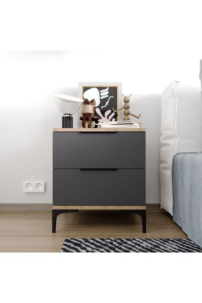 ALONEX HOME Aden 2 Çekmeceli Antrasit Komodin, Ekonomik Komodin, Modüler Komodin