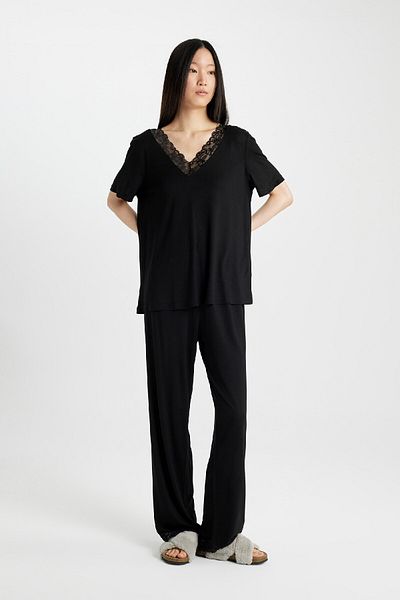 DeFacto Fall in Love Regular Fit Short Sleeve 2-Piece Viscose Set D0922AXNS