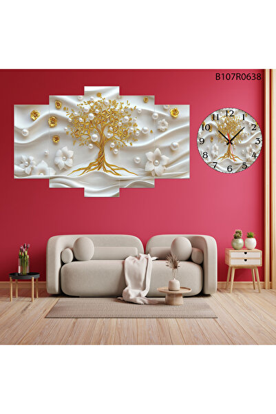 A2ZTR Tablo Duvar Mdf Tablo 5 Parça Set Ve Saatli