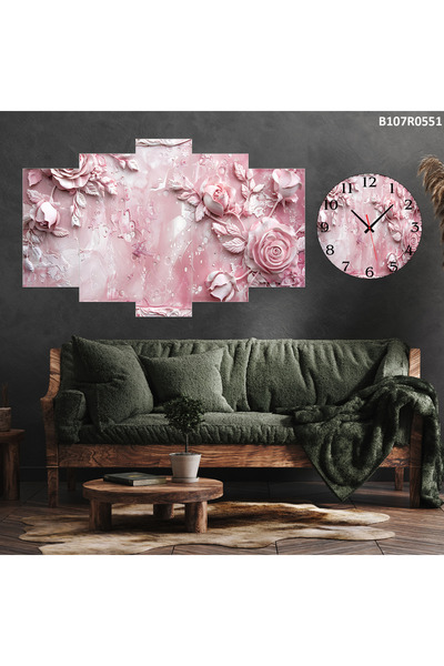 A2ZTR Tablo Duvar Mdf Tablo 5 Parça Set Ve Saatli