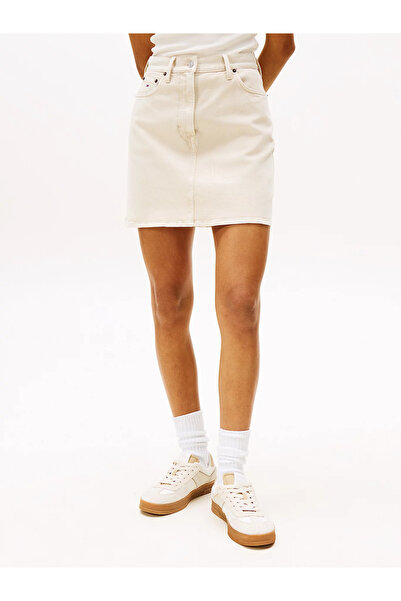 Tommy Hilfiger Kadın Mini Boy Pamuklu Bej Etek DW0DW20607-ACG