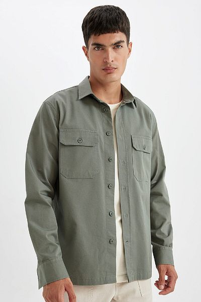 DeFacto Regular Fit Polo Neck Basic Solid Cotton Long Sleeve Shirt D1060Ax24Au