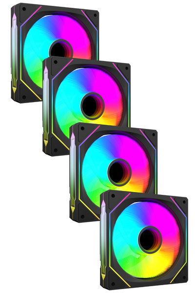 Rampage 7C-120S 120*120*25mm Double Ring Aynalı ARGB Siyah 4 LÜ SET Kasa Fanı...