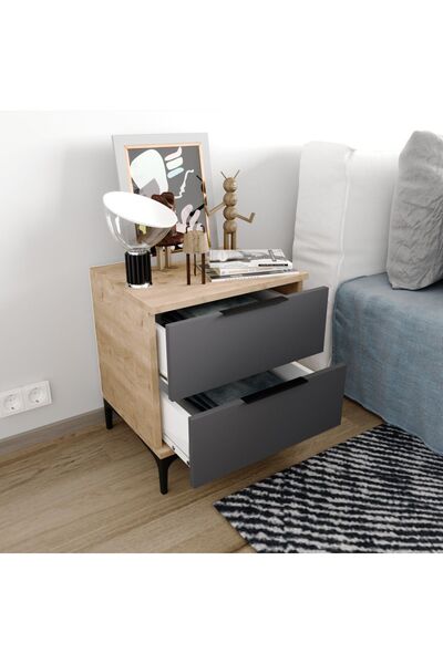 ALONEX HOME Aden 2 Çekmeceli Antrasit Komodin, Ekonomik Komodin, Modüler Komodin