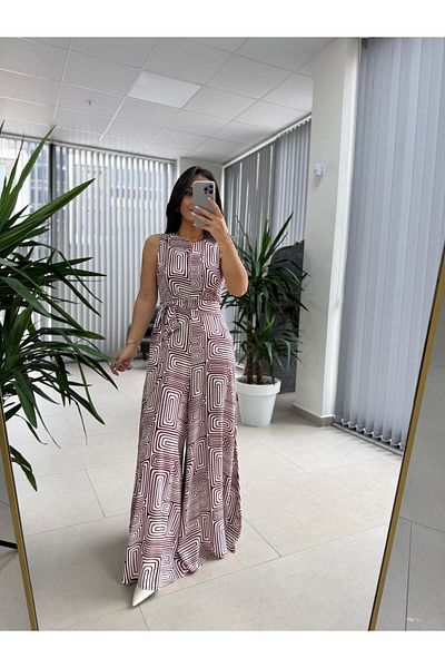 caddstore Cr 1003 Wide Leg Claret Red Belted Jumpsuit