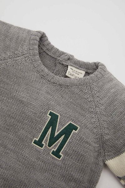 DeFacto Baby Boy Crew Neck Embroidered Knitwear Sweater C8869A524Au