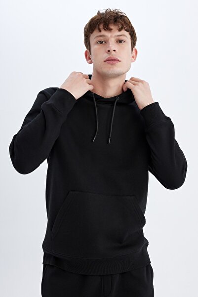 DeFacto Soft Feather Basic Sweatshirt with Hood - Kangaroo Pocket, Regular Fit X8283Az24Au