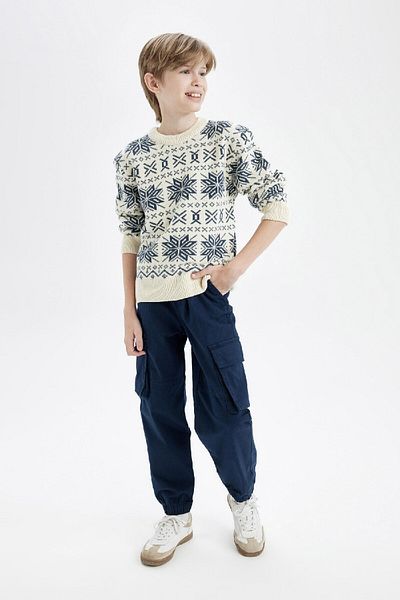 DeFacto Boy's Crew Neck Patterned Knitwear Sweater C8116A824Wn