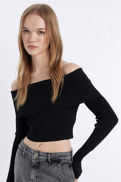 DeFacto Pulover de tricotaj cu umăr deschis, slim fit - Basic Plain Cut B6537ax24wn