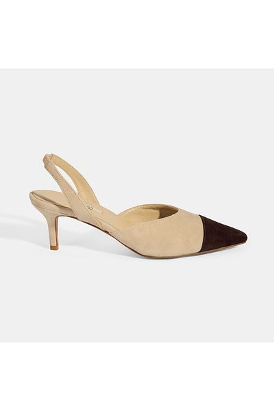 Desa Women's Beige Slingback Suede Heeled Shoes