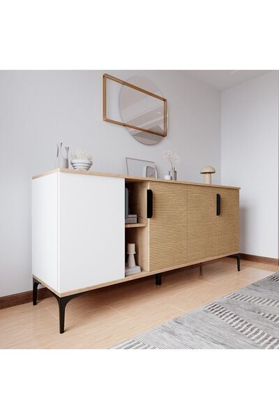 ALONEX HOME Tarz Konsol 180 Cm (BEYAZ-YUNUS) Metal Kulp Salon Odası Konsolu T...