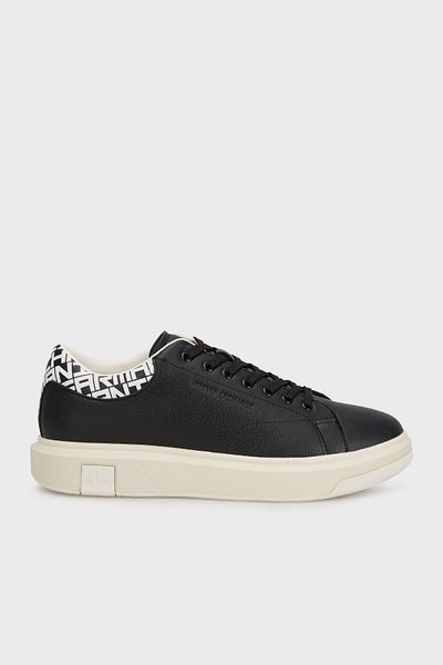 Armani Exchange Men's Comfortable and Flat Sole Black-White Sneaker with Logo Pattern on the Back Xux123 Xv761-N814