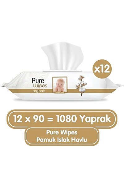 Pure Baby 90 ورقة من القطن العضوي 12 عبوة من المناشف المبللة