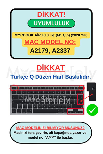 Mcstorey Macbook Air M1 Kılıf 13inç Klavye Koruyucu Türkçe Q Harf Baskılı Touchıd'li A2179 A2337 Ile Uyumlu