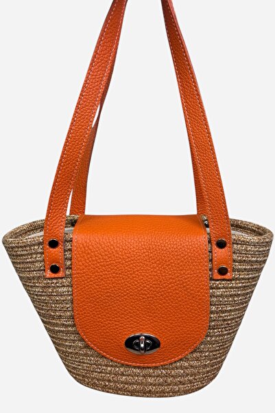 MaVaux Lily Işıltı Серія Справжня шкіра Джутова плетена сумка з підкладкою че...