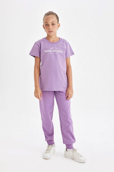 DeFacto Tricou școlar cu mânecă scurtă cu imprimeu cu litere pentru fete C8460a824au