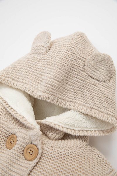 DeFacto Baby Girl Knitwear Fleece Inside Hooded Buttoned Cardigan A4071A524Au