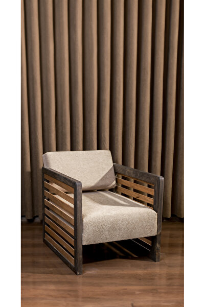 Aberteka Mostin Açık Ceviz Doğal Ahşap Sütlü Kahve Kumaş Berjer