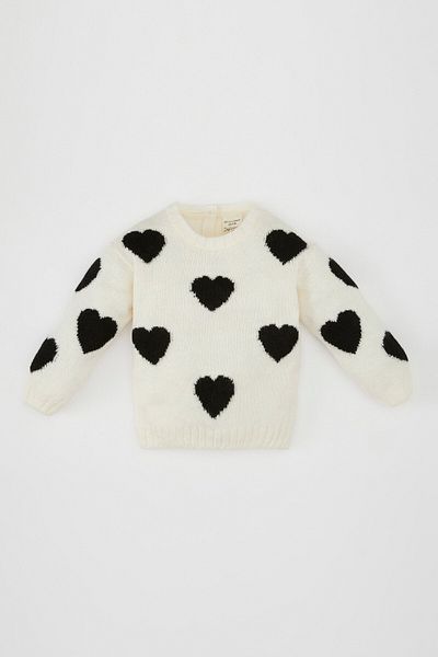 DeFacto Baby Girl Heart Patterned Crew Neck Sweater Sweater C8095A524Au