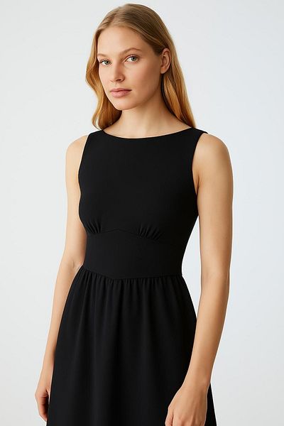 HAKKE Maxi Length Skirt Part Woven Poplin Flared Top Part Flexible Viscose Elastane Stylish Dress