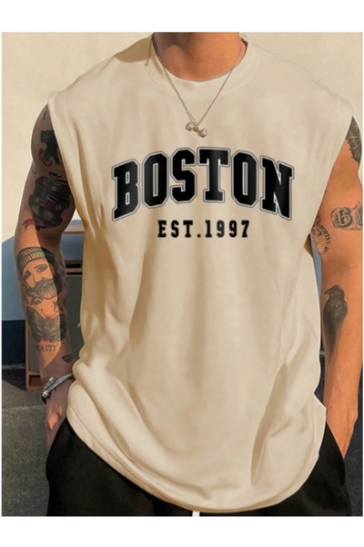 MOONBULL Men's Boston Printed Oversize Sleeveless T-Shirt