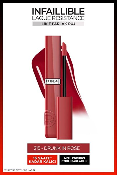 L'Oreal Paris Infaillible Laque Resistance Likit Parlak Ruj - 215 Drunk in Rose