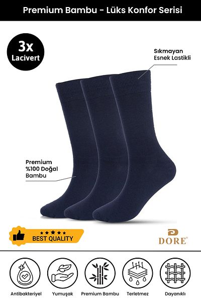 Dore Premium Men's Long Socks - Original 3 Pairs Bamboo Seamless Comfort Model