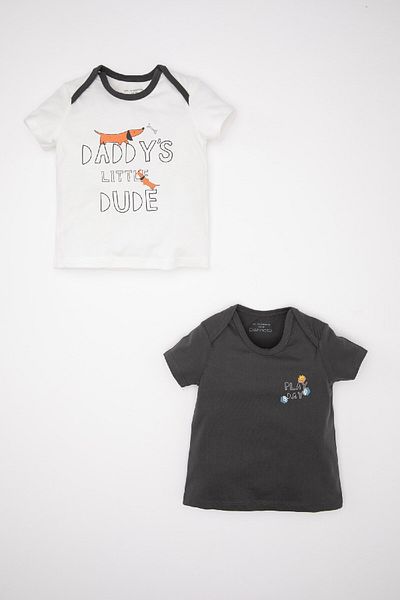 DeFacto Baby Boy Newborn Envelope Collar Dog Printed Combed Cotton 2-Piece Short Sleeve T-Shirt C9629A524Sm