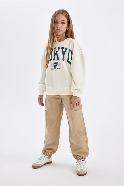 DeFacto Girls Oversize Wide Fit Crew Neck Printed Sweatshirt C7461A824Au