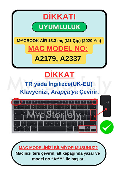 Mcstorey Arapça Klavye Koruyucu Macbook Air M1 Kılıf 13inç Touchıd'li A2179 A2337 (UK-EU DÜZEN) Ile Uyumlu