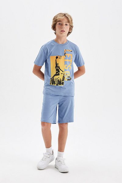 DeFacto Boys' 2-Piece Set Printed Short Sleeve T-Shirt Shorts C9858A8