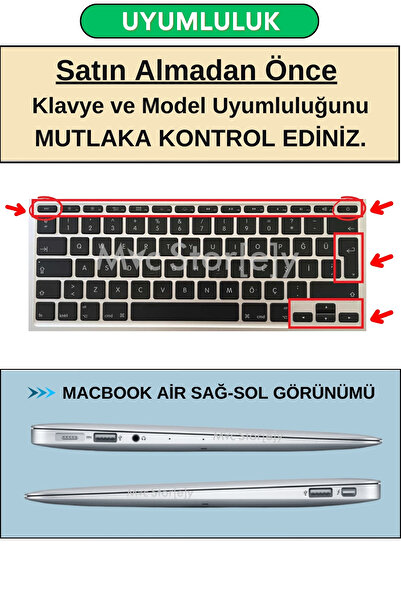 Mcstorey Macbook Air Kılıf 11inç Klavye Koruyucu Türkçe Q Baskılı A1370 A1465 Usb Girişli Modeli Ile Uyumlu