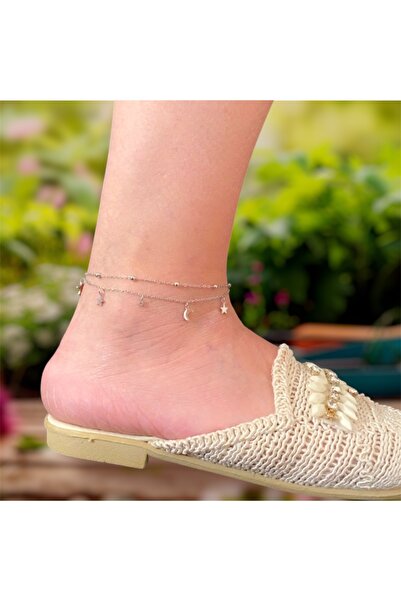 Lucky BE Collection LUCKY B&E TOP ZİNCİRLİ AY YILDIZLI ÇELİK HALHAL SİLVER