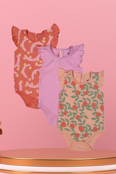 Baby s Breath Flower Fruit Patterned Flounce Baby Girl Rompers Set of 3 100% Cotton 3-6 Months Newborn Baby Girl Outfits