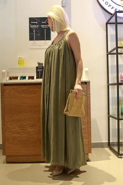 Madmext Πράσινο λουράκι με λαιμόκοψη Μακρύ Basic Γυναικείο Φόρεμα MG2163