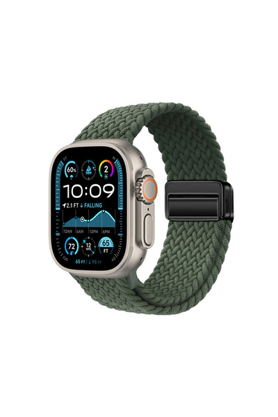 BUTAM BİLİŞİM حزام ساعة Ultra 49mm KRD-134 بتصميم شبكي من القش - أخضر داكن