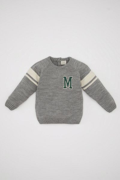 DeFacto Baby Boy Crew Neck Embroidered Knitwear Sweater C8869A524Au