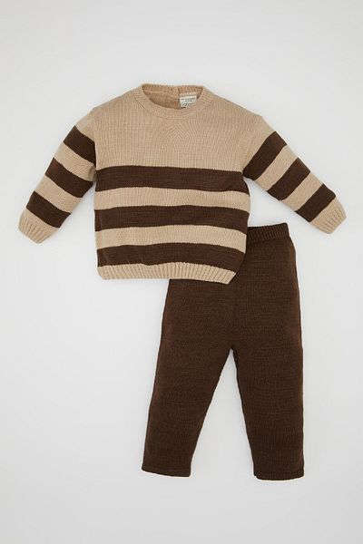 DeFacto Baby Boy 2 Piece Set Striped Knitwear Sweater Basic Plain Knitwear Bottom A3843A524Wn