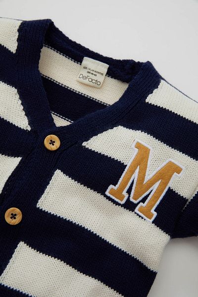DeFacto Baby Boy Striped Letter Embroidered Buttoned Knitwear Cardigan C8857A524Au