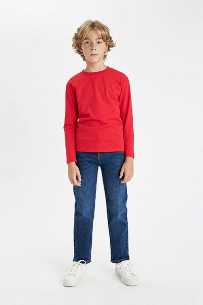 DeFacto Boy's Crew Neck Long Sleeve Basic Plain School T-Shirt K1686A624Au