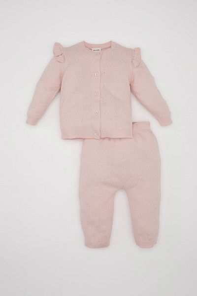 DeFacto Baby Girl 2 Piece Set Long Sleeve Button Cardigan Top Elastic Waist Bottom C9751A524Au