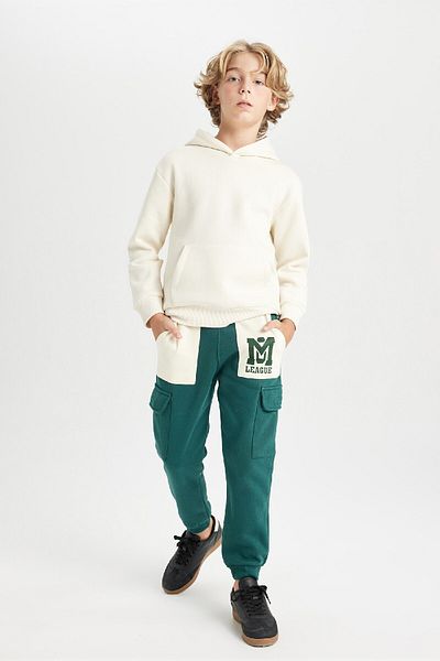DeFacto Boy's Printed Cargo Pocket Elastic Waist Jogger Sweatpants C9287a824au