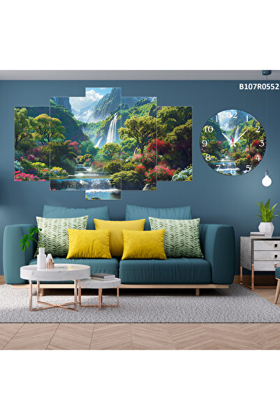 A2ZTR Tablo Duvar Mdf Tablo 5 Parça Set Ve Saatli