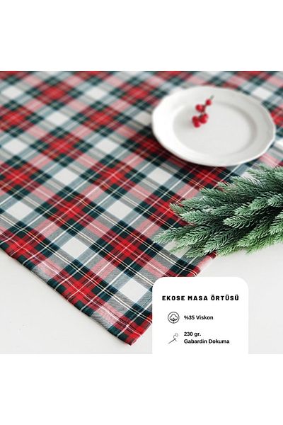 Bimotif New Year's Plaid Red Green White Woven Tablecloth 140X240 cm