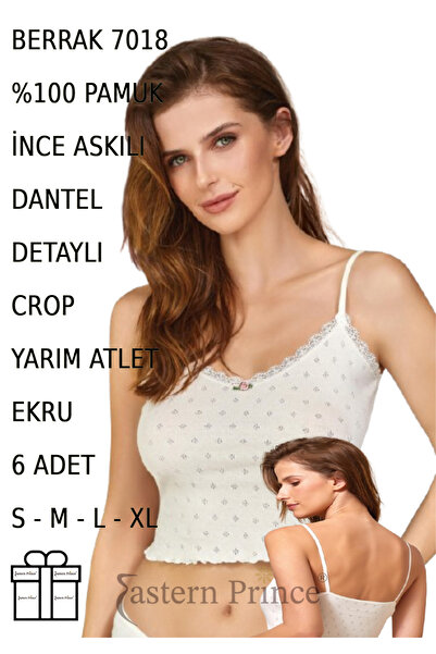 Berrak Kadın İnce Askılı Crop Body Yarım Atlet 6lı Paket Siyah Ekru Renkli S ...