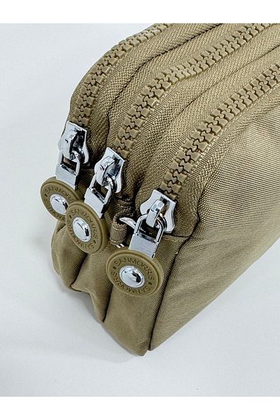 Sanmorris Women's Crinkle Fabric Hand and Cross Strap 3 Compartment Zippered Card Holder, Beige Wallet with Coin Compartment