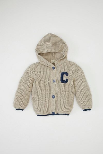 DeFacto Baby Boy Knitwear Hooded Letter Embroidered Buttoned Cardigan C8863A524Au